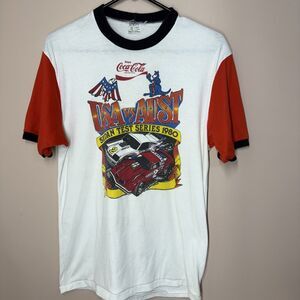Vintage Sprint 80s Ringer T Shirt Racing Liverpool Raceway USA vs Australia Coke